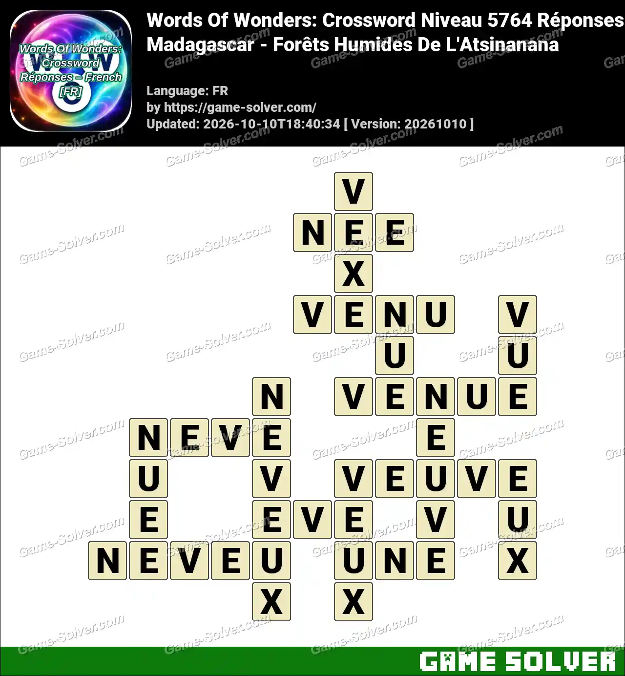 Words Of Wonders: Crossword Niveau 5764 Réponses – Madagascar – Forêts Humides De L’Atsinanana